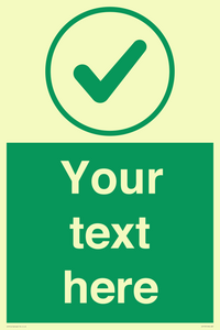 Custom green background, green tick in circle sign